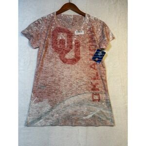 NWT Oklahoma Sooners Shirt Women's Large Acid Wash Short Sleeve Scoop‎ Neck Red